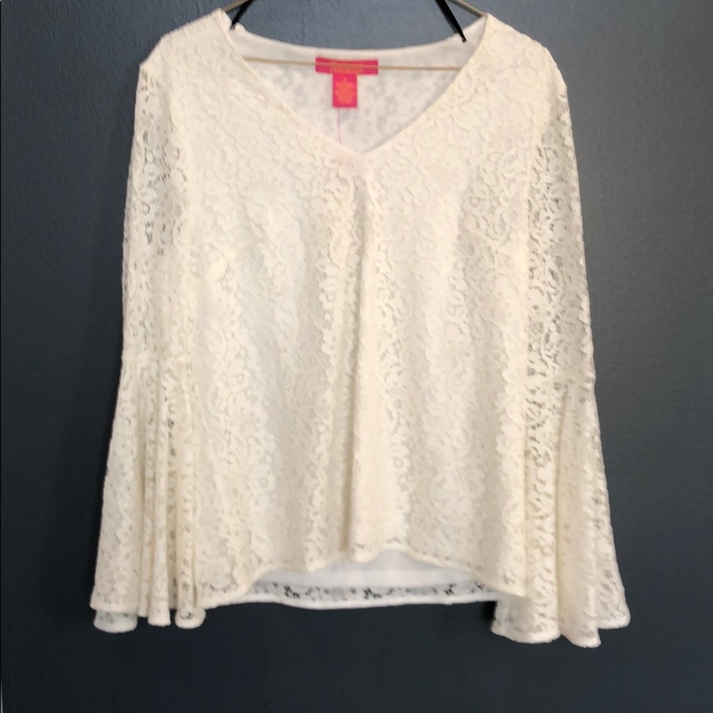 Small White Lace Bell Sleeve Blouse